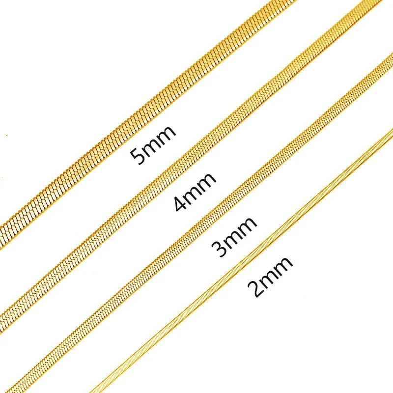 Sleek Gold-Plated Flat Herringbone Chain Necklace