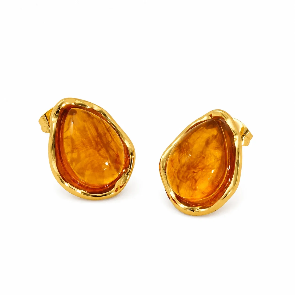 Sculptural Gold-Plated Teardrop Bezel Stud Earrings