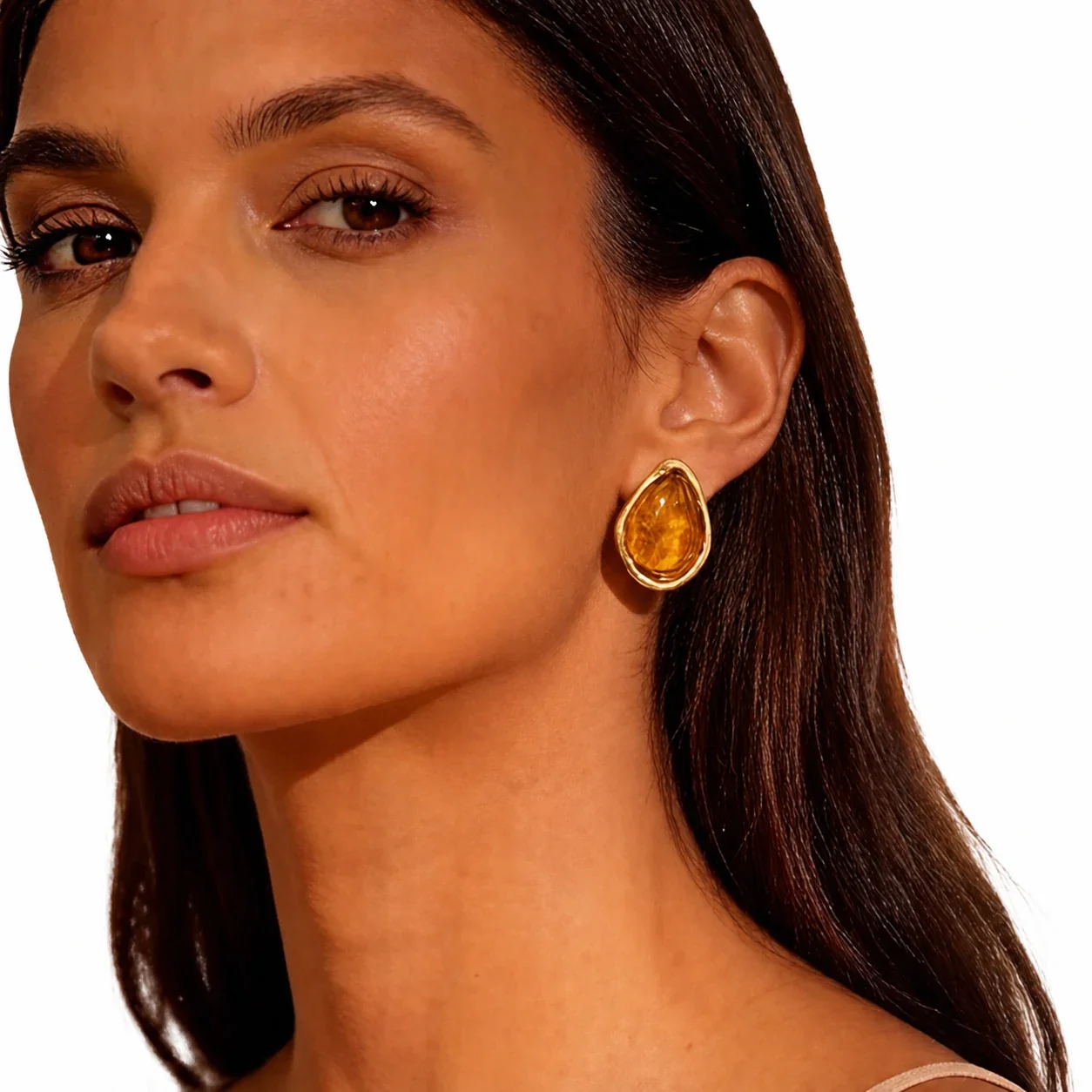 Sculptural Gold-Plated Teardrop Bezel Stud Earrings