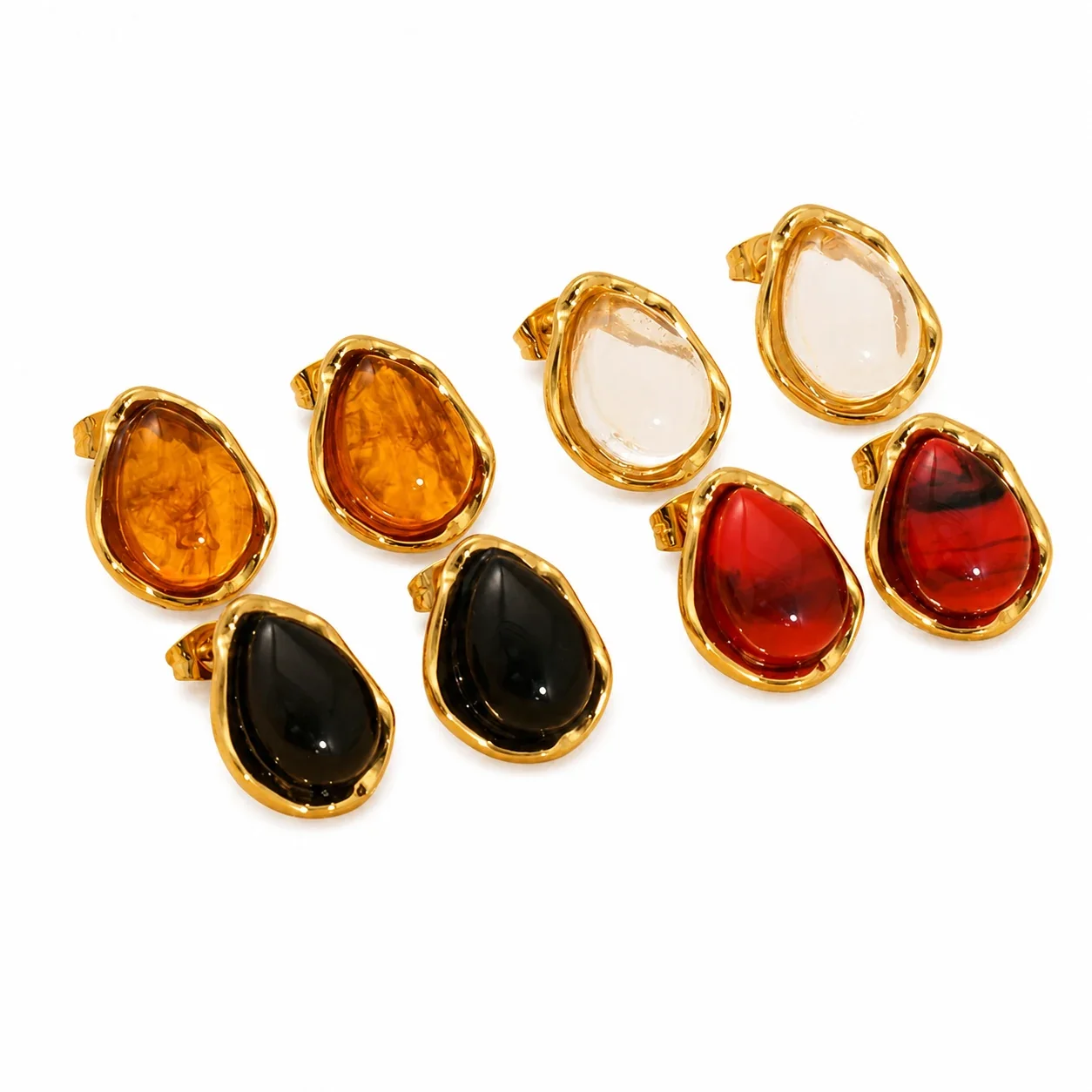 Sculptural Gold-Plated Teardrop Bezel Stud Earrings