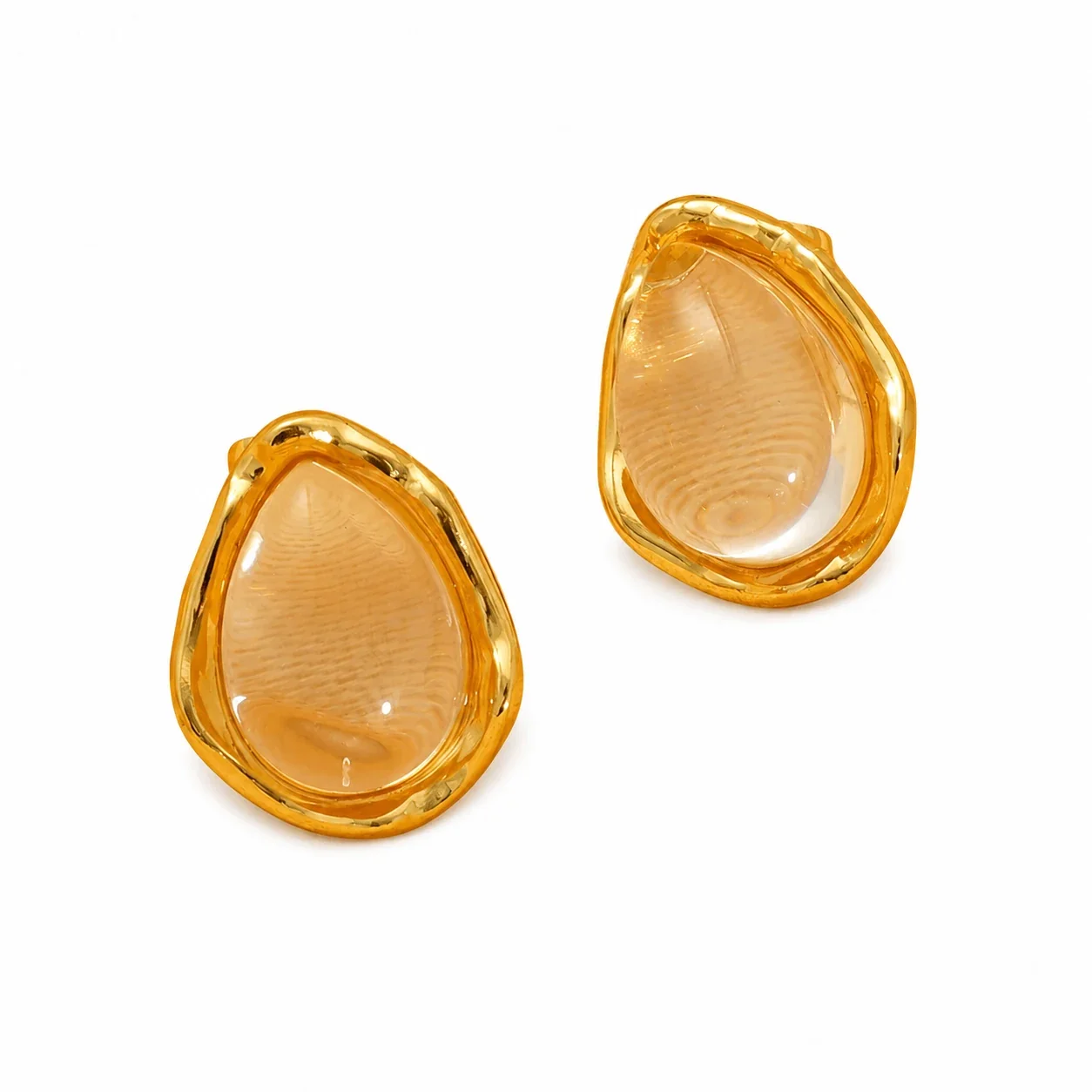 Sculptural Gold-Plated Teardrop Bezel Stud Earrings