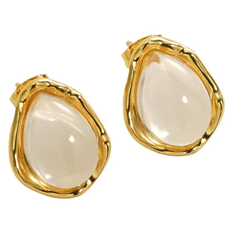 Sculptural Gold-Plated Teardrop Bezel Stud Earrings