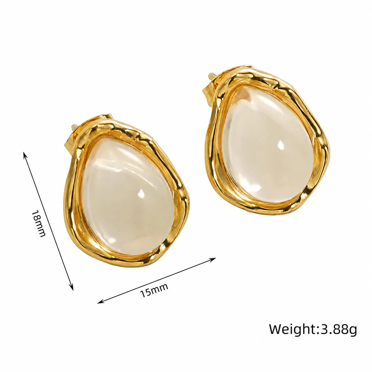 Sculptural Gold-Plated Teardrop Bezel Stud Earrings - Amber
