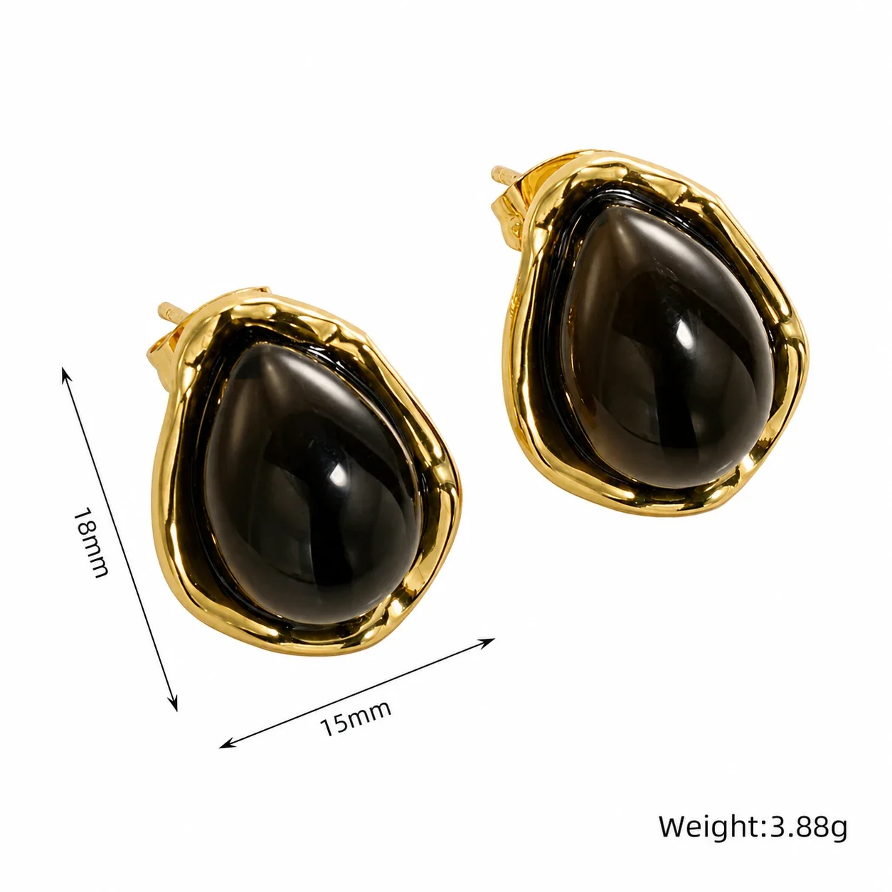 Sculptural Gold-Plated Teardrop Bezel Stud Earrings - Clear