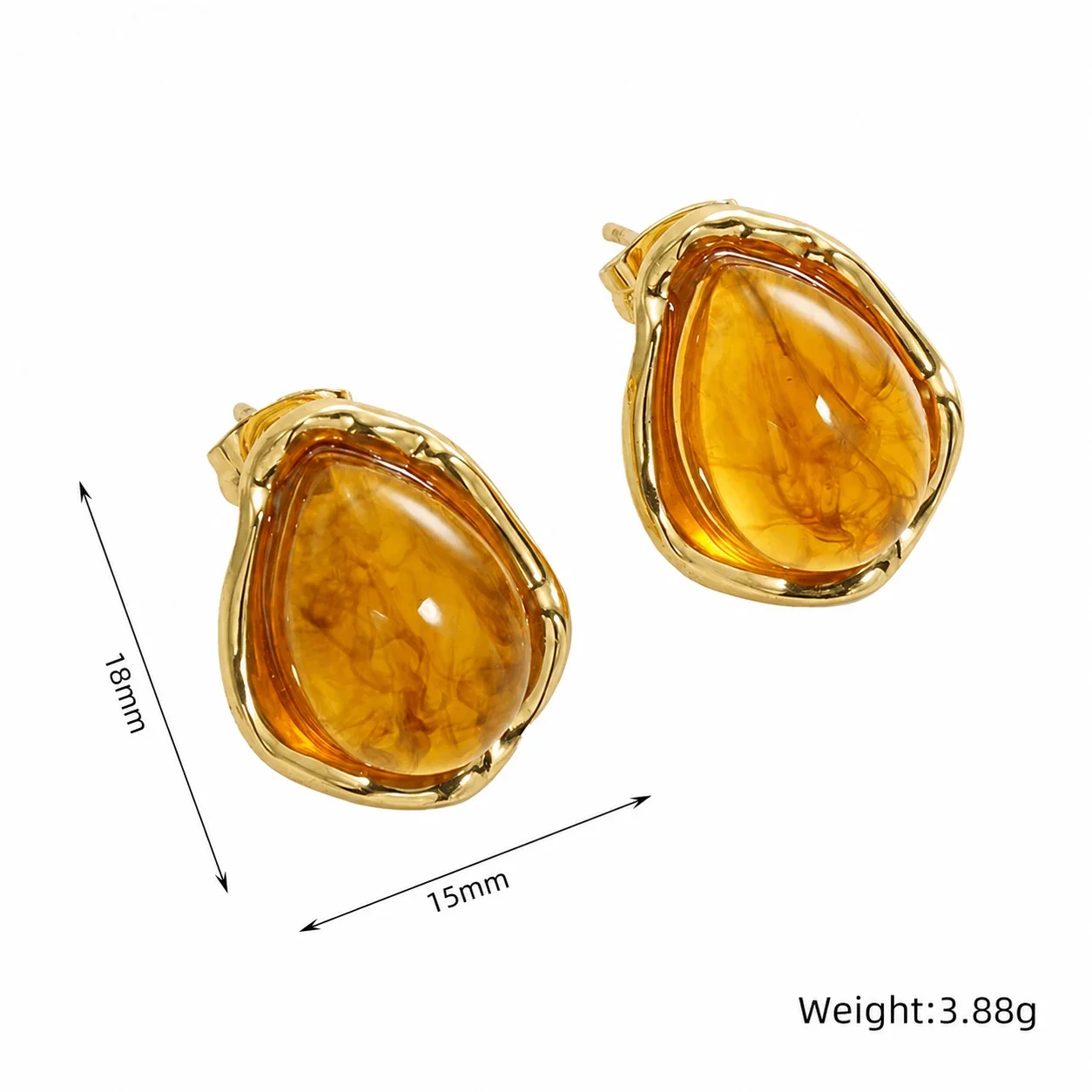 Sculptural Gold-Plated Teardrop Bezel Stud Earrings - Black