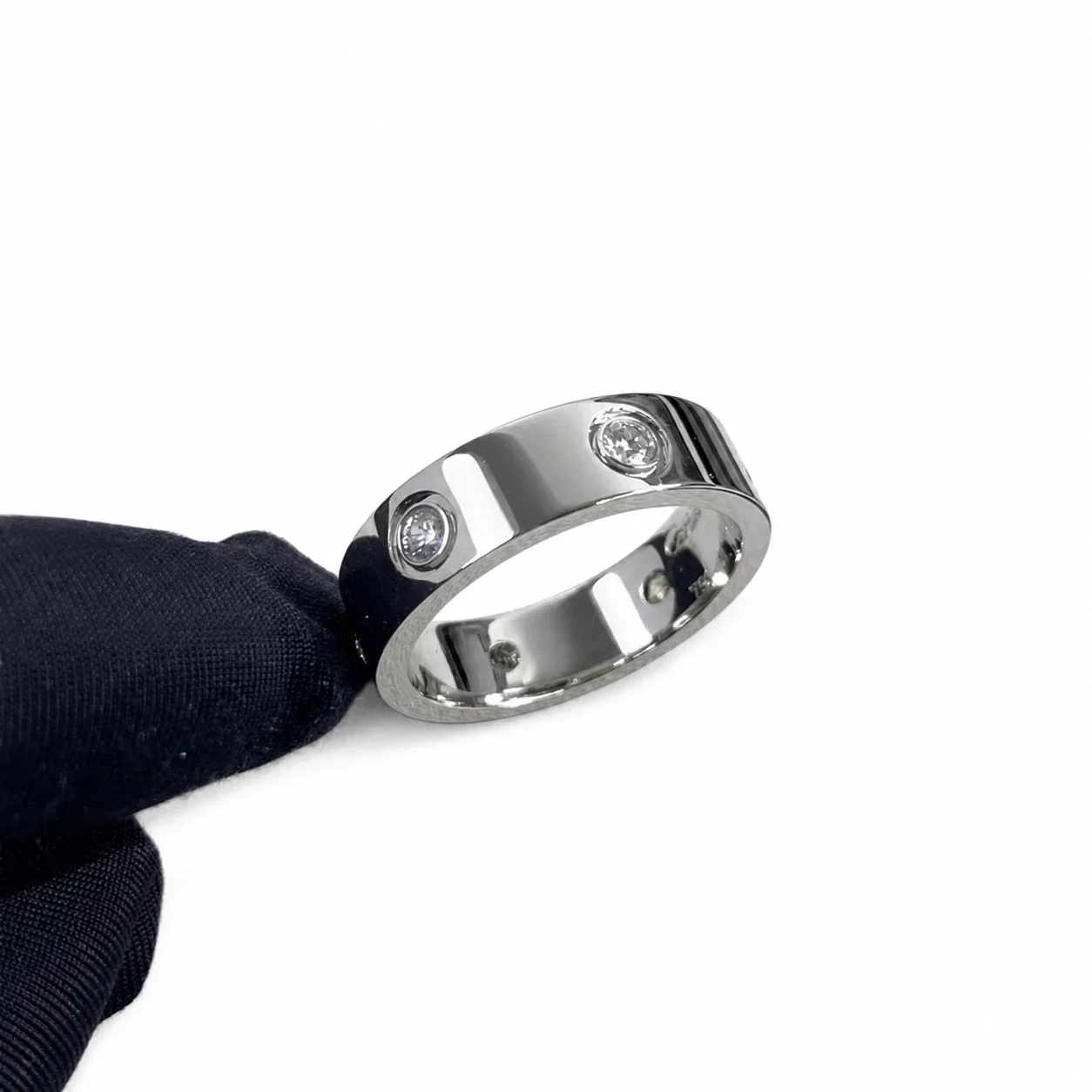 Polished Stainless Steel Screw-Detail Band Ring