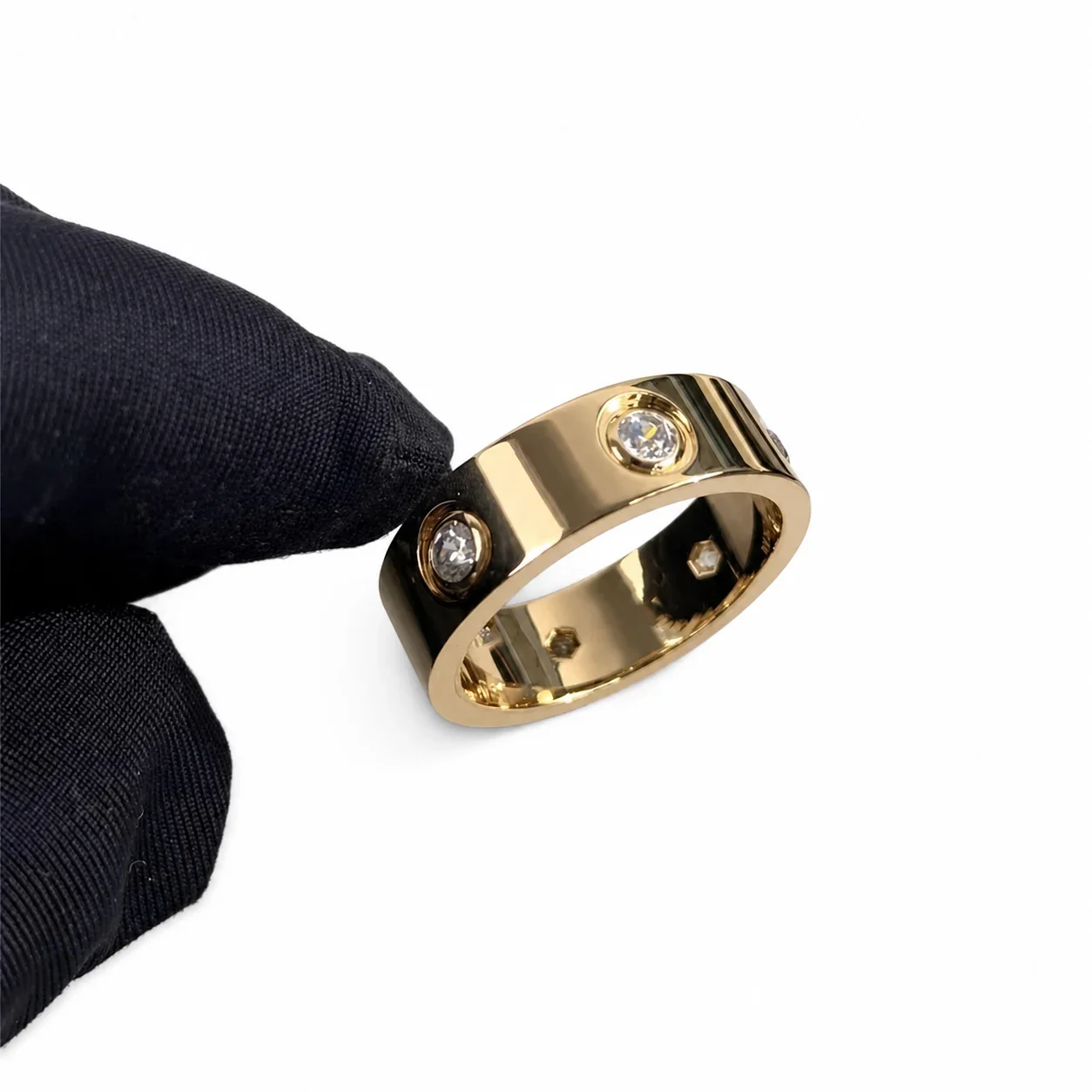 Polished Stainless Steel Screw-Detail Band Ring