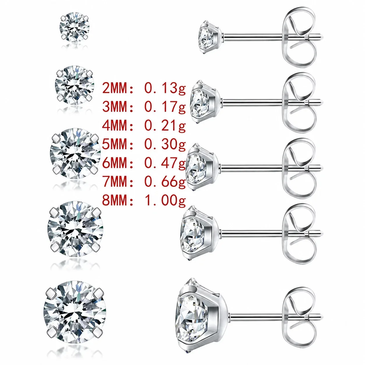 316 Stainless Steel Round CZ Four-Prong Stud Earrings