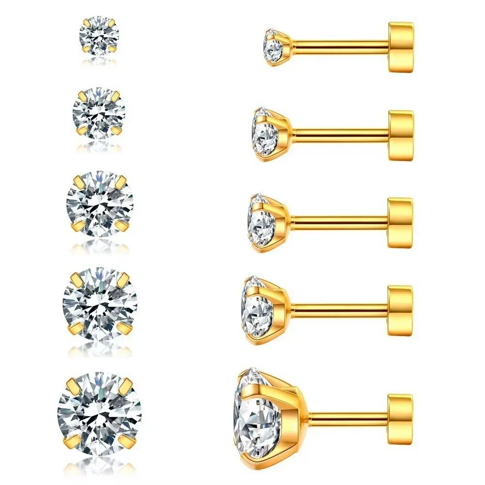 316 Stainless Steel Round CZ Four-Prong Stud Earrings