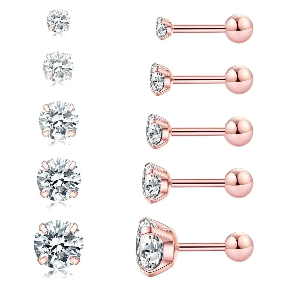 316 Stainless Steel Round CZ Four-Prong Stud Earrings
