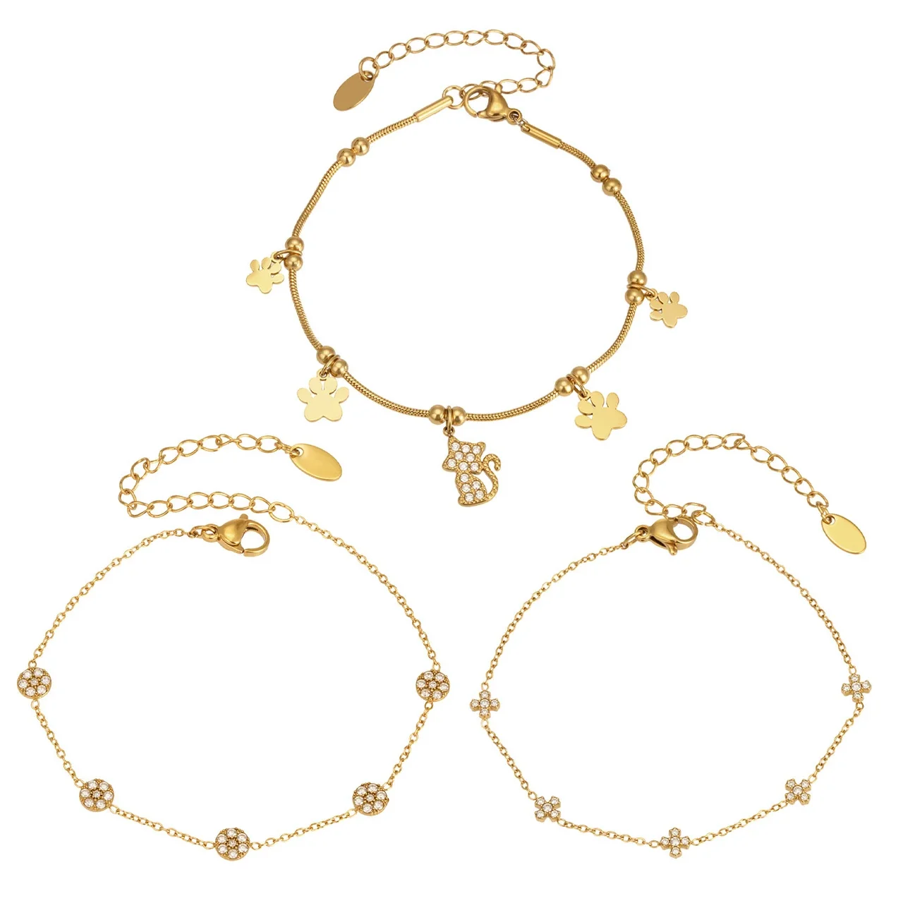 Paw Charm 18K Gold-Plated 316L CZ Chain Bracelet