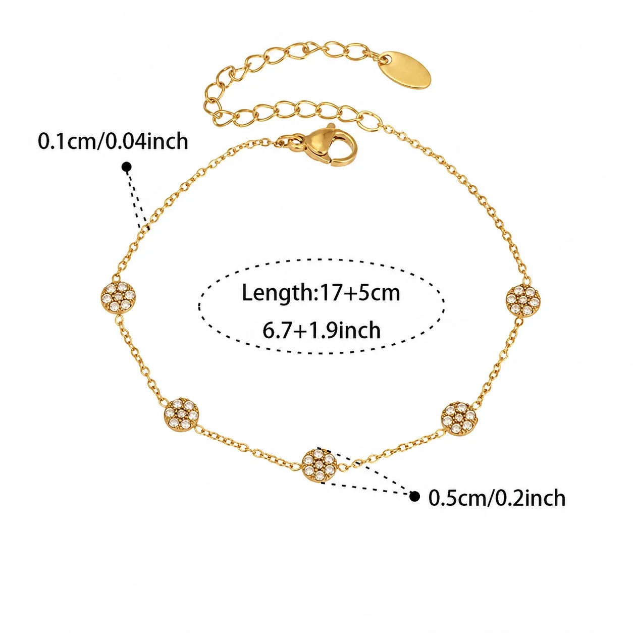 Paw Charm 18K Gold-Plated 316L CZ Chain Bracelet - Gold CZ Station 17+5 cm