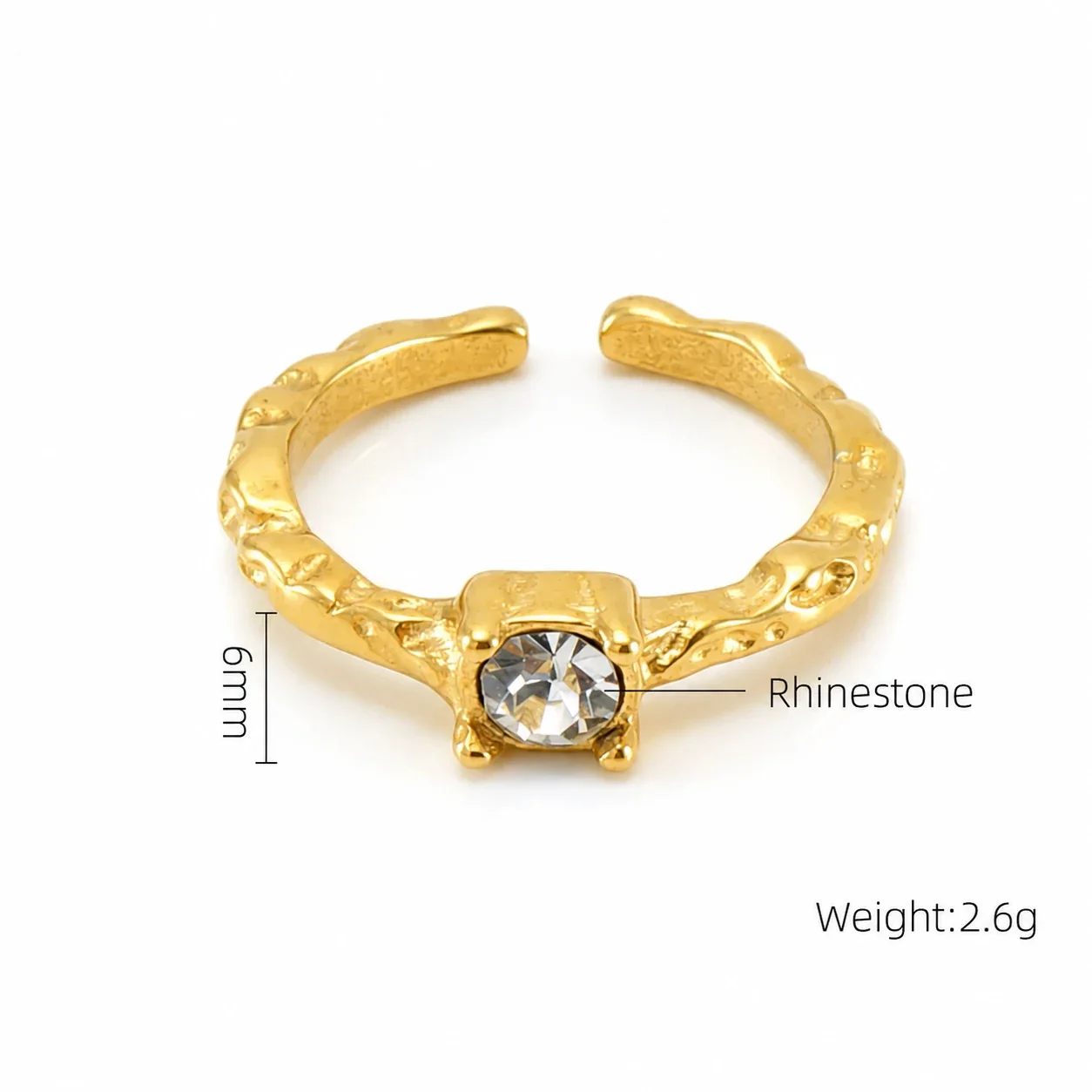 Ornate 18K Gold-Plated Stainless Steel Blue Baguette Ring - Gold Blue Baguette