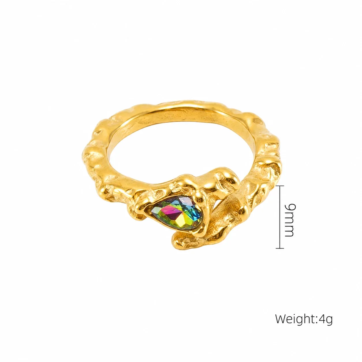 Ornate 18K Gold-Plated Stainless Steel Blue Baguette Ring - Gold Blue Green Double Square