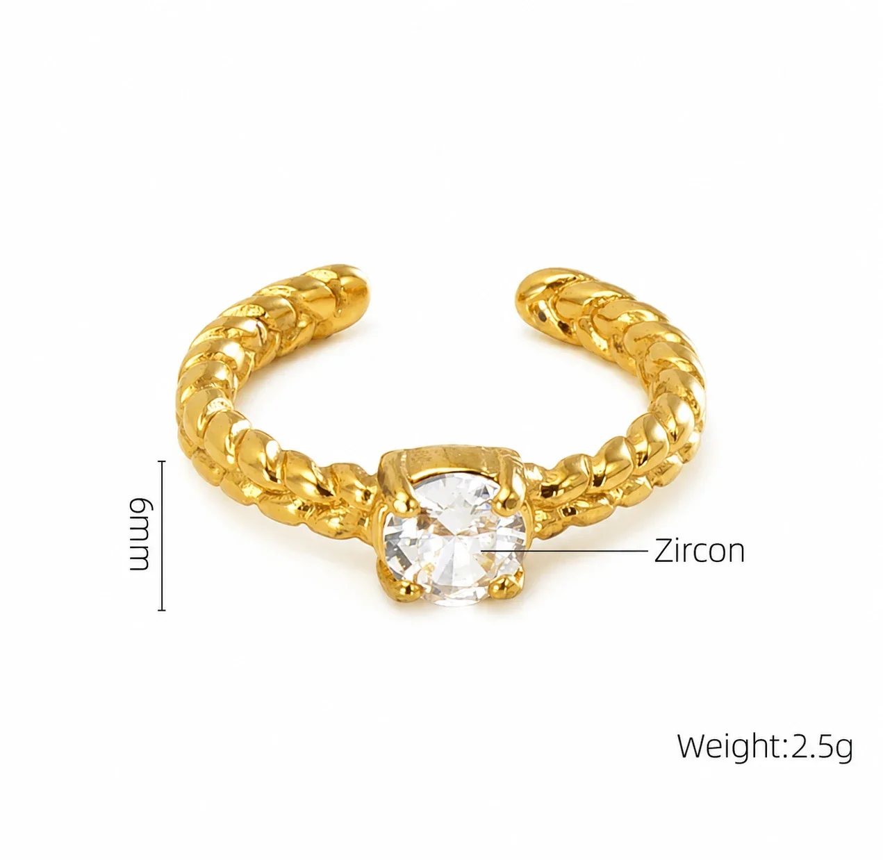 Ornate 18K Gold-Plated Stainless Steel Blue Baguette Ring - Gold Clear Stone Wave