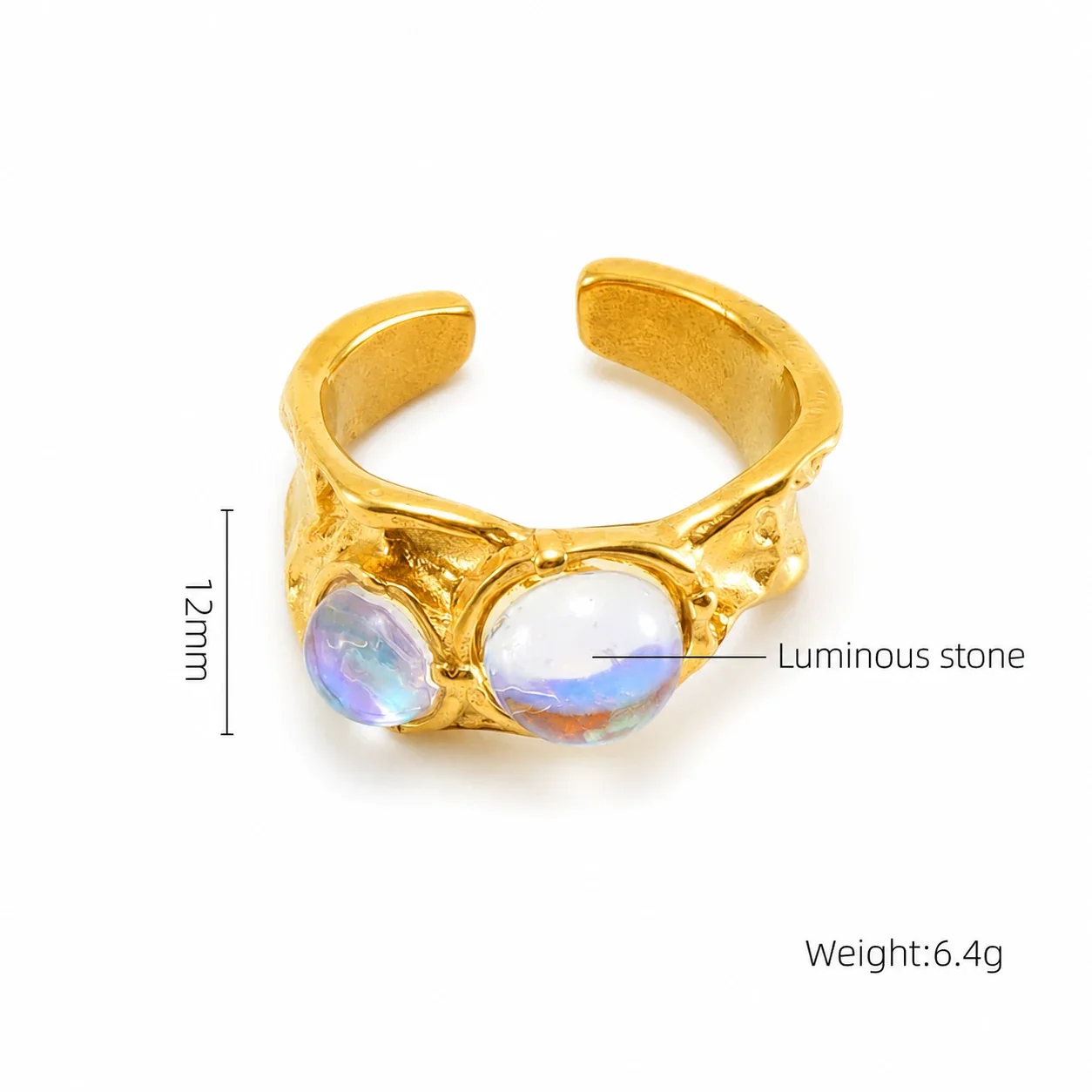 Ornate 18K Gold-Plated Stainless Steel Blue Baguette Ring - Gold Purple Accent Open