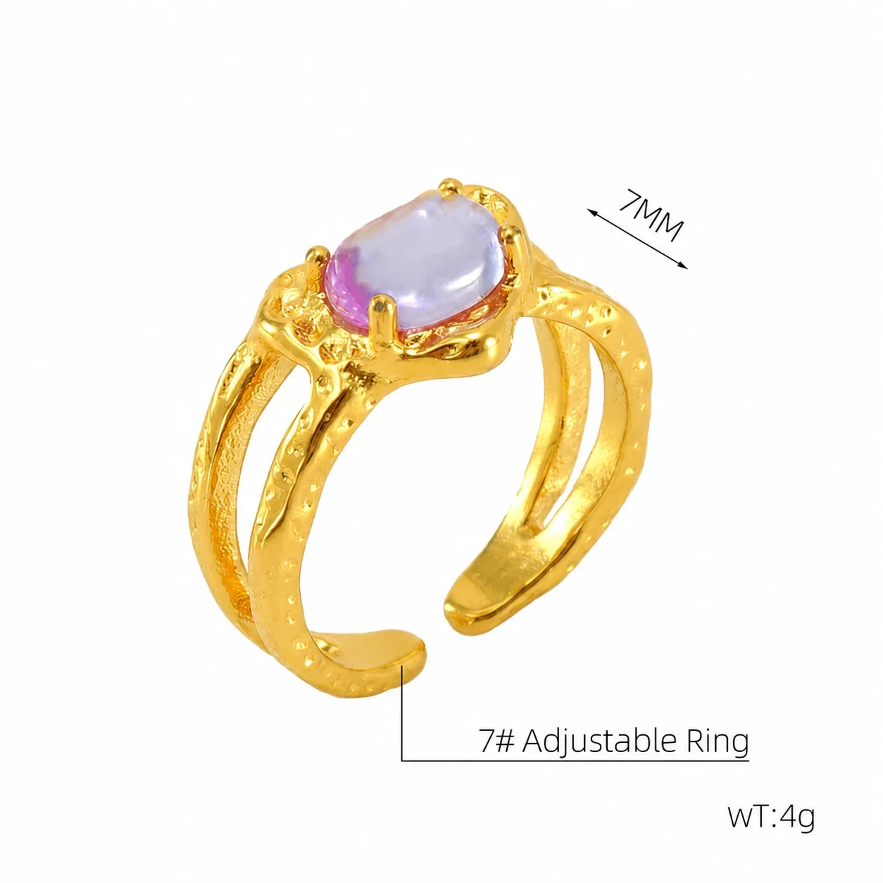 Ornate 18K Gold-Plated Stainless Steel Blue Baguette Ring - Gold Pink Square