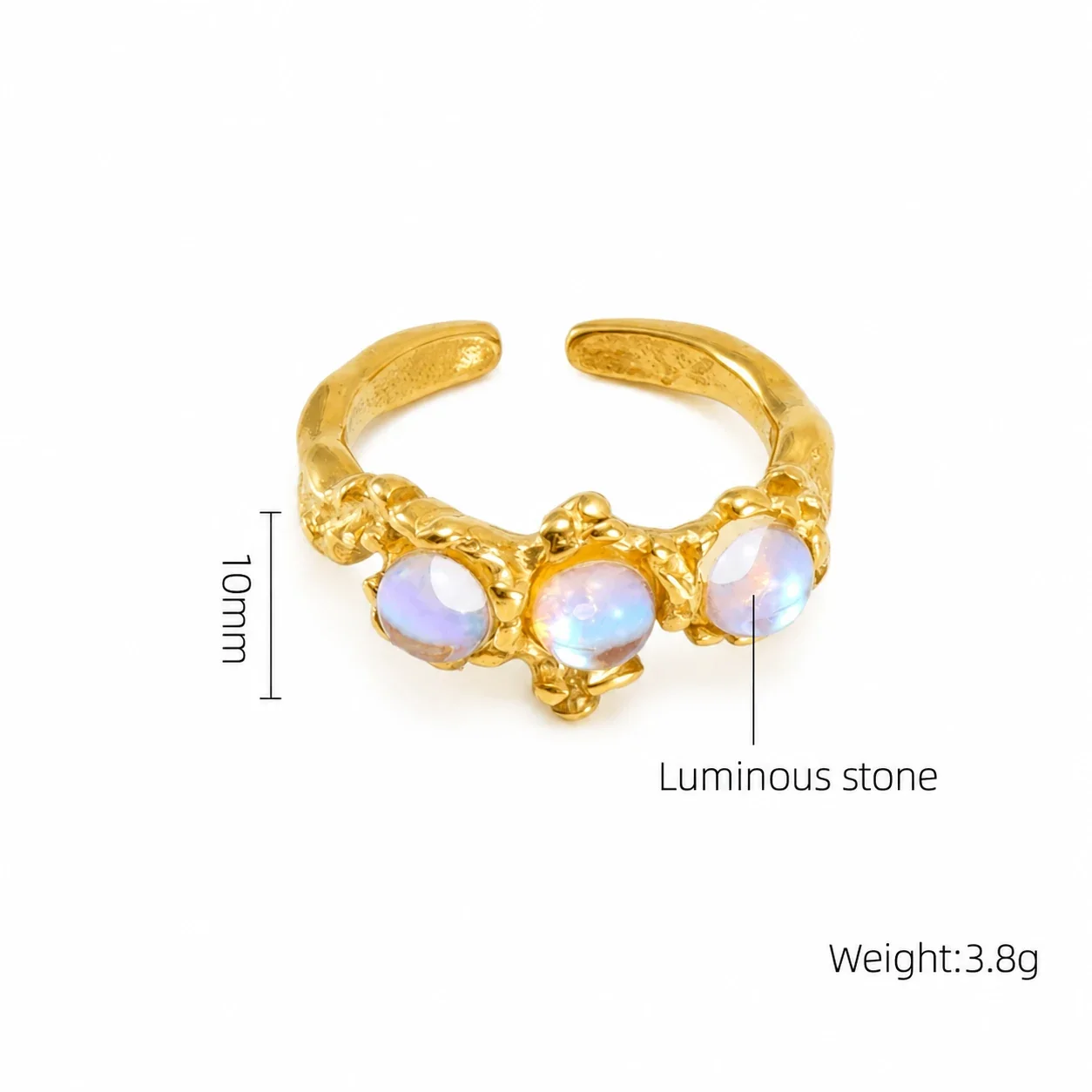 Ornate 18K Gold-Plated Stainless Steel Blue Baguette Ring - Gold Green Blue Square