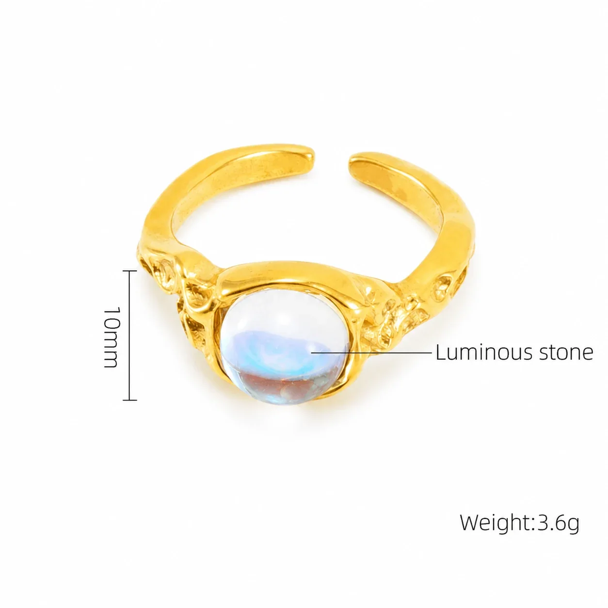 Ornate 18K Gold-Plated Stainless Steel Blue Baguette Ring - Gold Aurora Oval