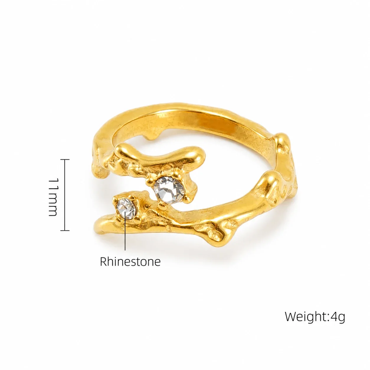 Ornate 18K Gold-Plated Stainless Steel Blue Baguette Ring - Gold Purple Round