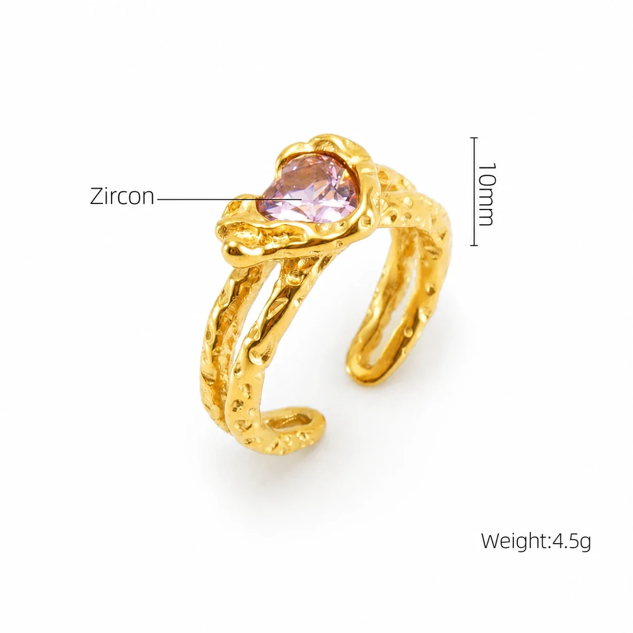 Ornate 18K Gold-Plated Stainless Steel Blue Baguette Ring - Gold Iridescent Teardrop