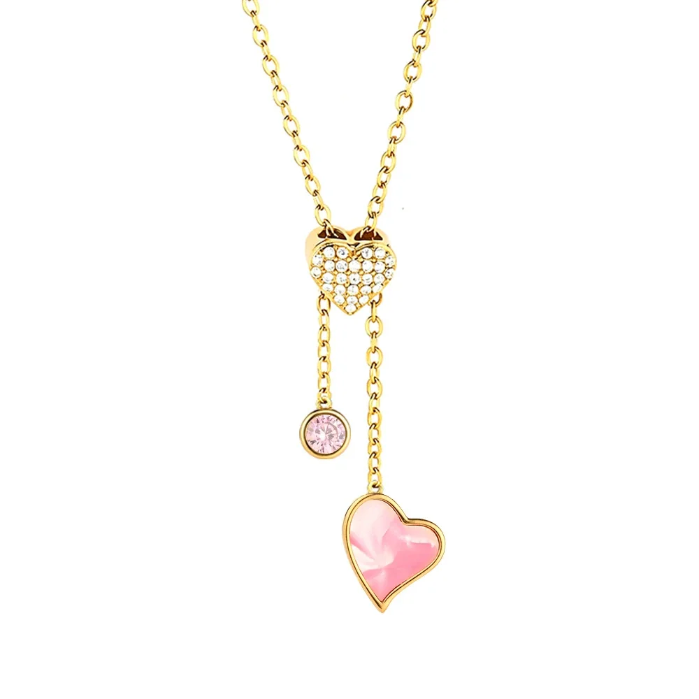 Polished Stainless Steel Pavé Heart Pendant Necklace