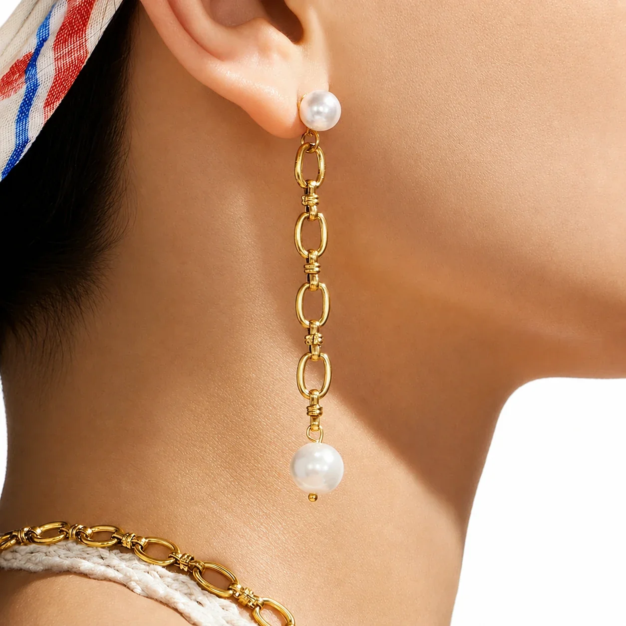 Asymmetric 316L Gold-Plated Paperclip Shell Pearl Set
