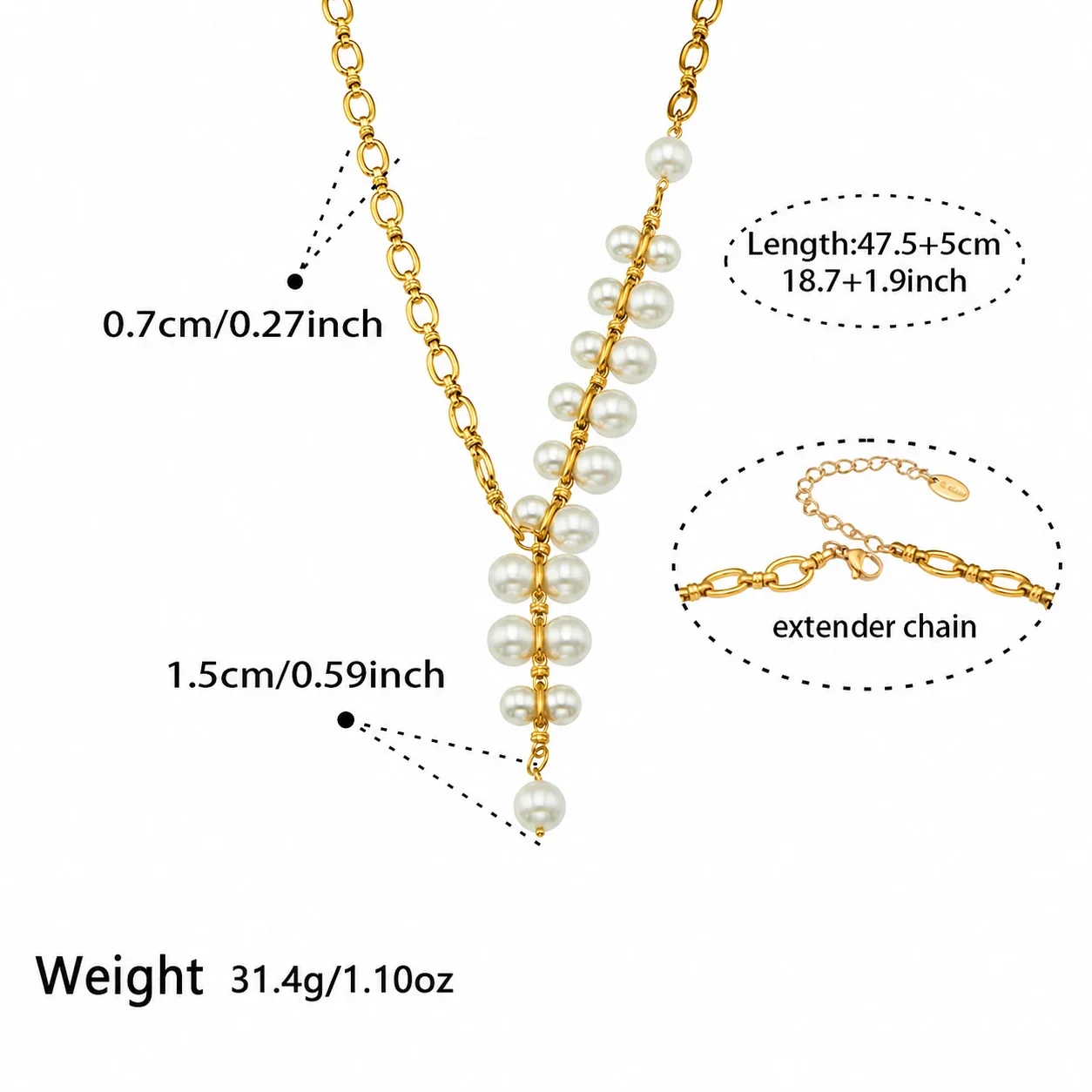 Asymmetric 316L Gold-Plated Paperclip Shell Pearl Set - Gold Shell Pearl 47.5+5 cm