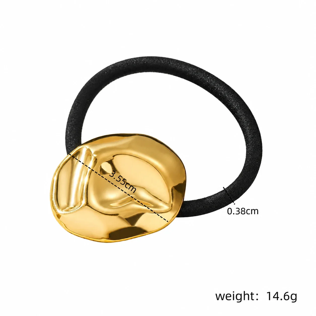 Charm: Hair Tie with Crumpled Round Gold-Plated Steel