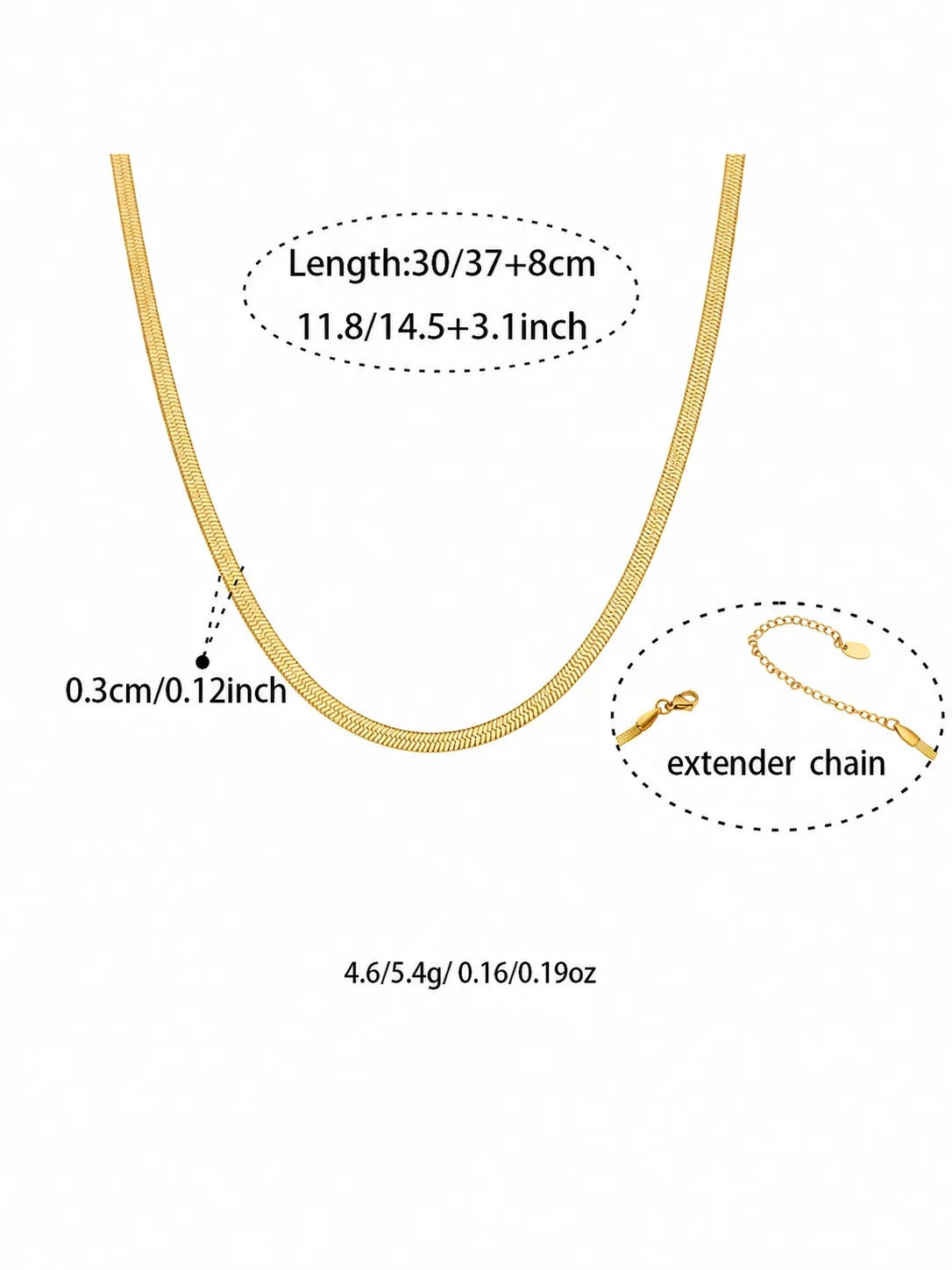 Sleek 18K Gold-Plated 316 Flat Herringbone Chain Jewelry Set - Gold 37+8 cm