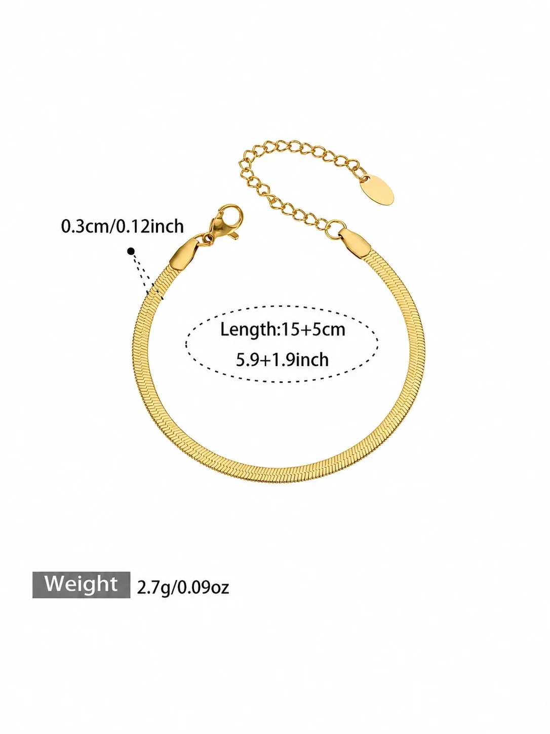 Sleek 18K Gold-Plated 316 Flat Herringbone Chain Jewelry Set - Gold 15+5 cm