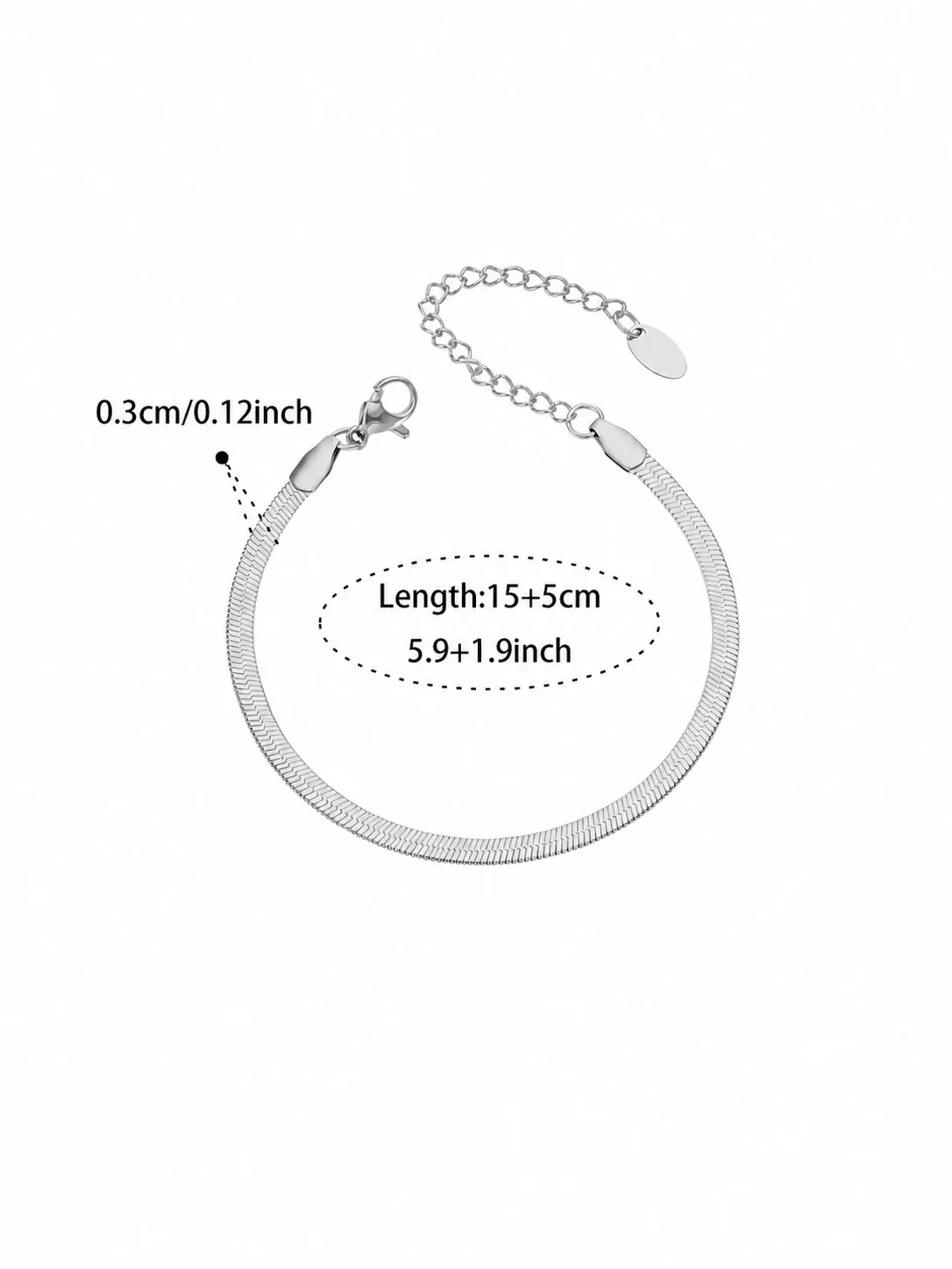 Sleek 18K Gold-Plated 316 Flat Herringbone Chain Jewelry Set - Silver 15+5 cm