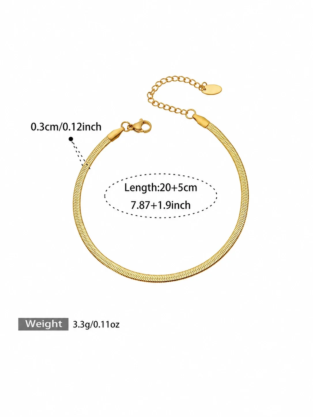 Sleek 18K Gold-Plated 316 Flat Herringbone Chain Jewelry Set - Gold Lobster Clasp 20+5 cm