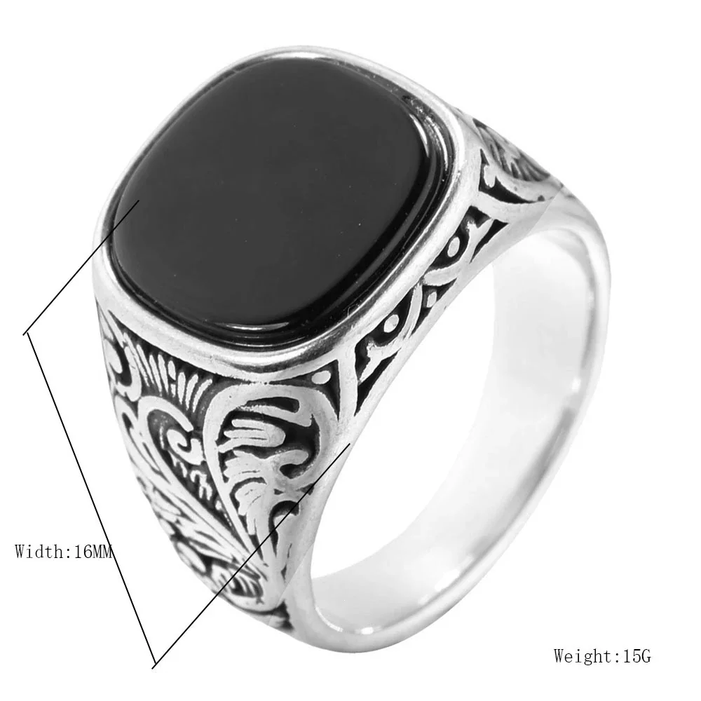Foto del producto: Anillo de sello con cara negra en forma de cojín y filigrana de acero inoxidable 316
