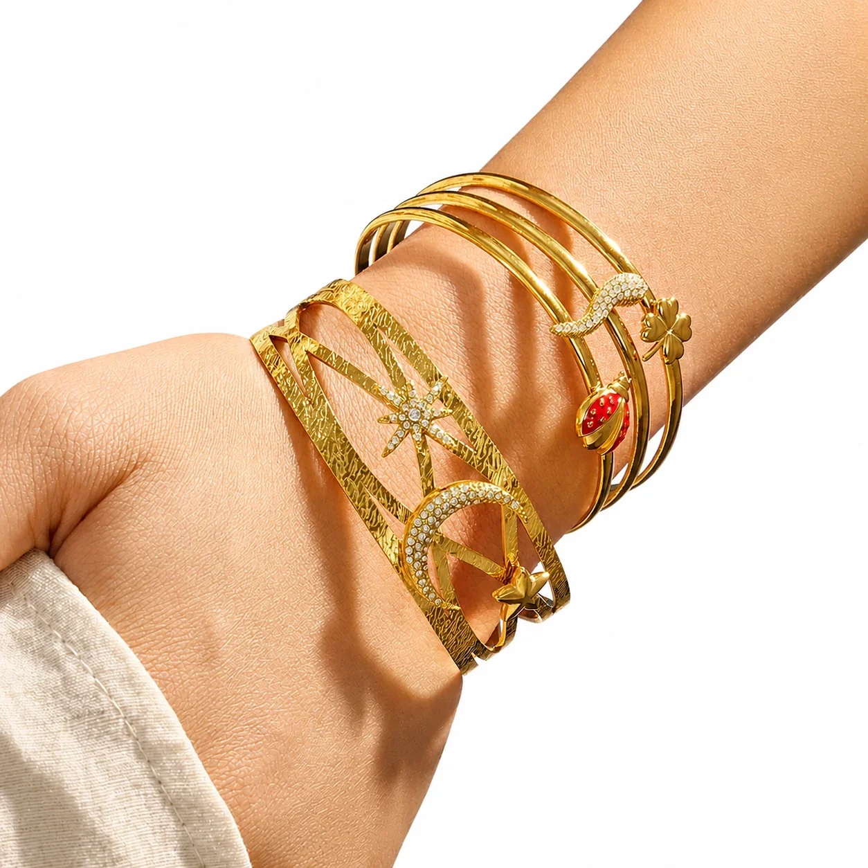 Celestial 316L Stainless Steel Crescent Star Open Cuff