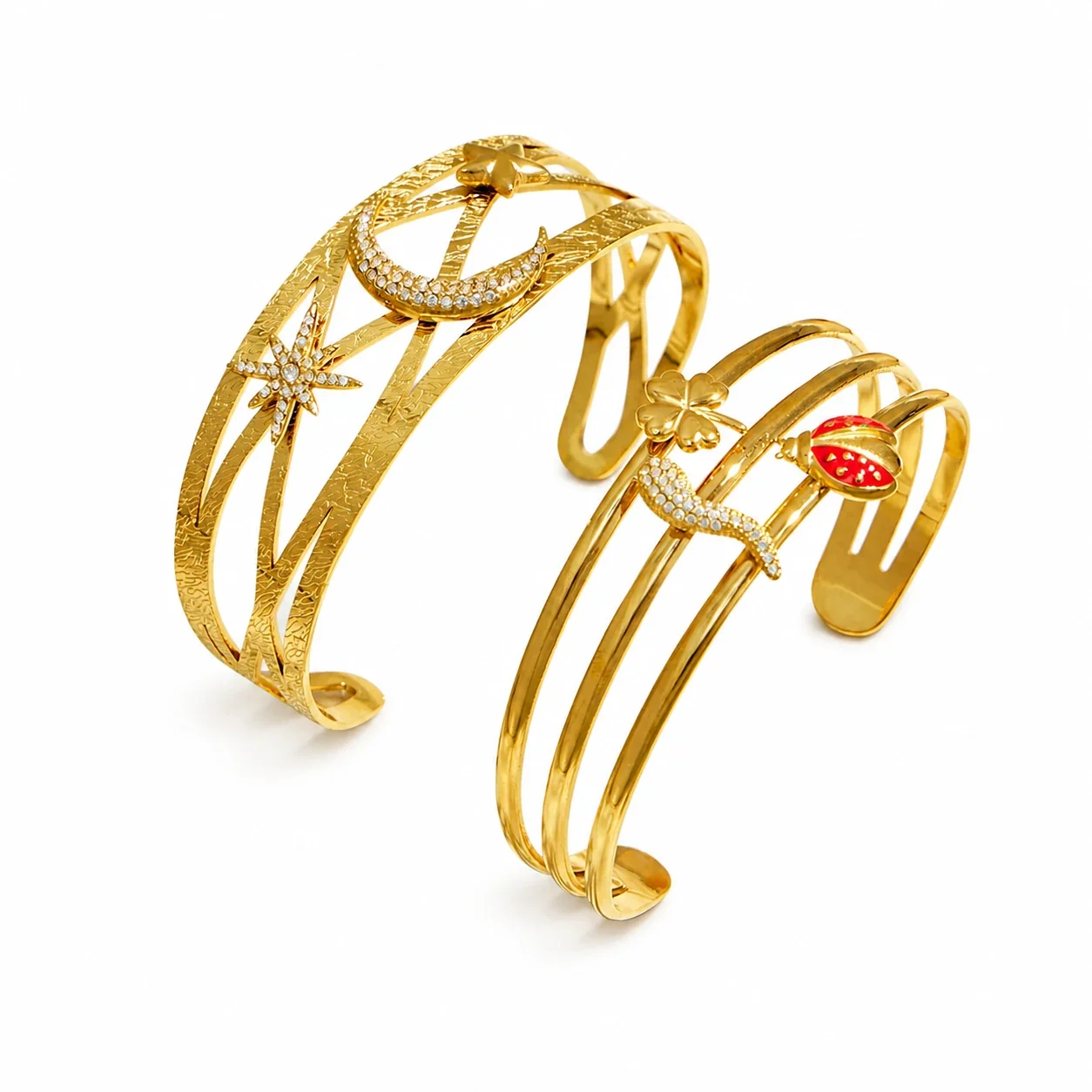 Celestial 316L Stainless Steel Crescent Star Open Cuff