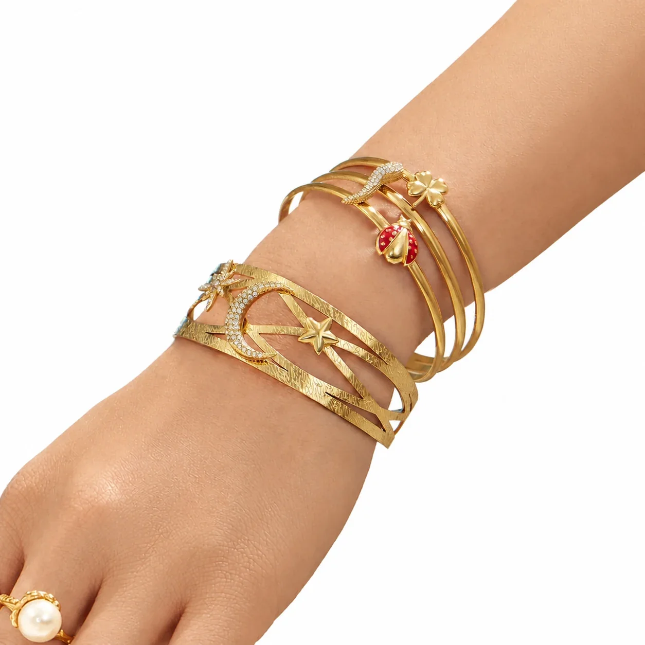 Celestial 316L Stainless Steel Crescent Star Open Cuff