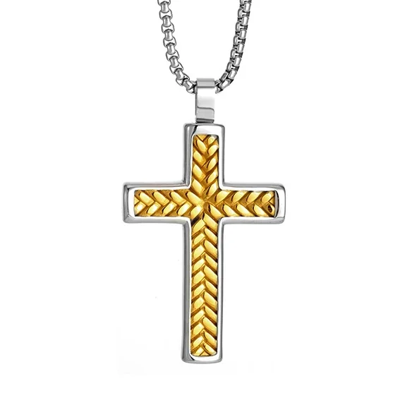 Bold 316 Stainless Steel Braided Cross Pendant Necklace