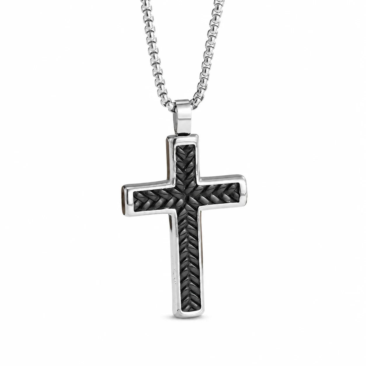 Bold 316 Stainless Steel Braided Cross Pendant Necklace