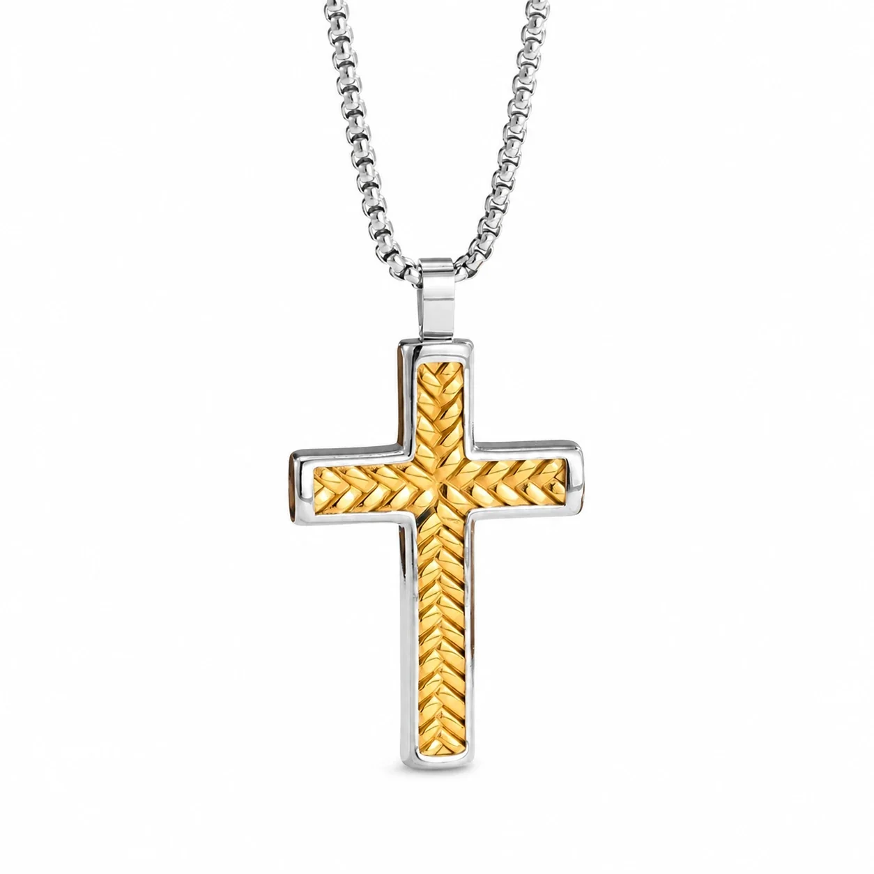 Bold 316 Stainless Steel Braided Cross Pendant Necklace - Gold
