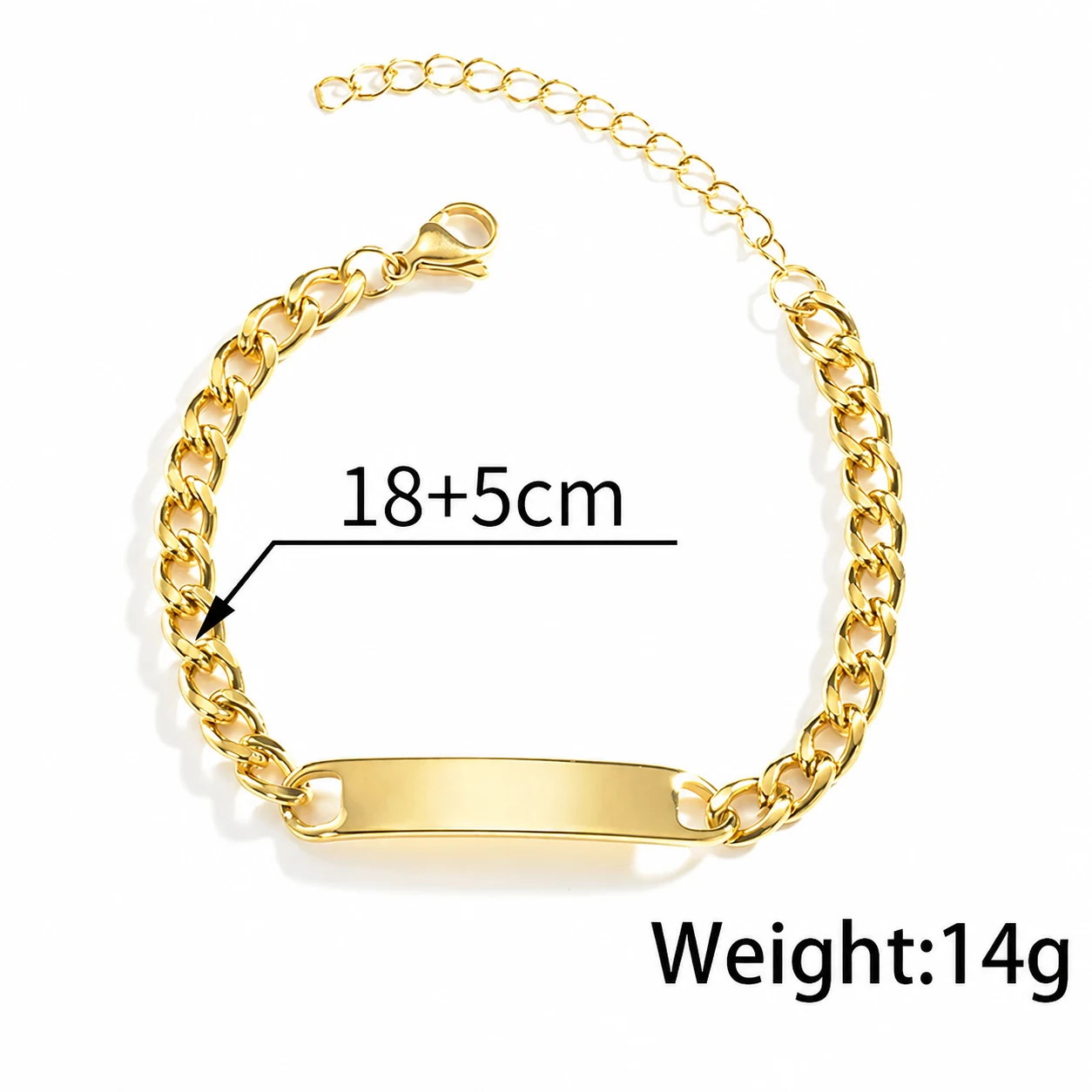 Curb Chain Engravable ID Bracelet, Stainless Steel - Men's Gold With Extension