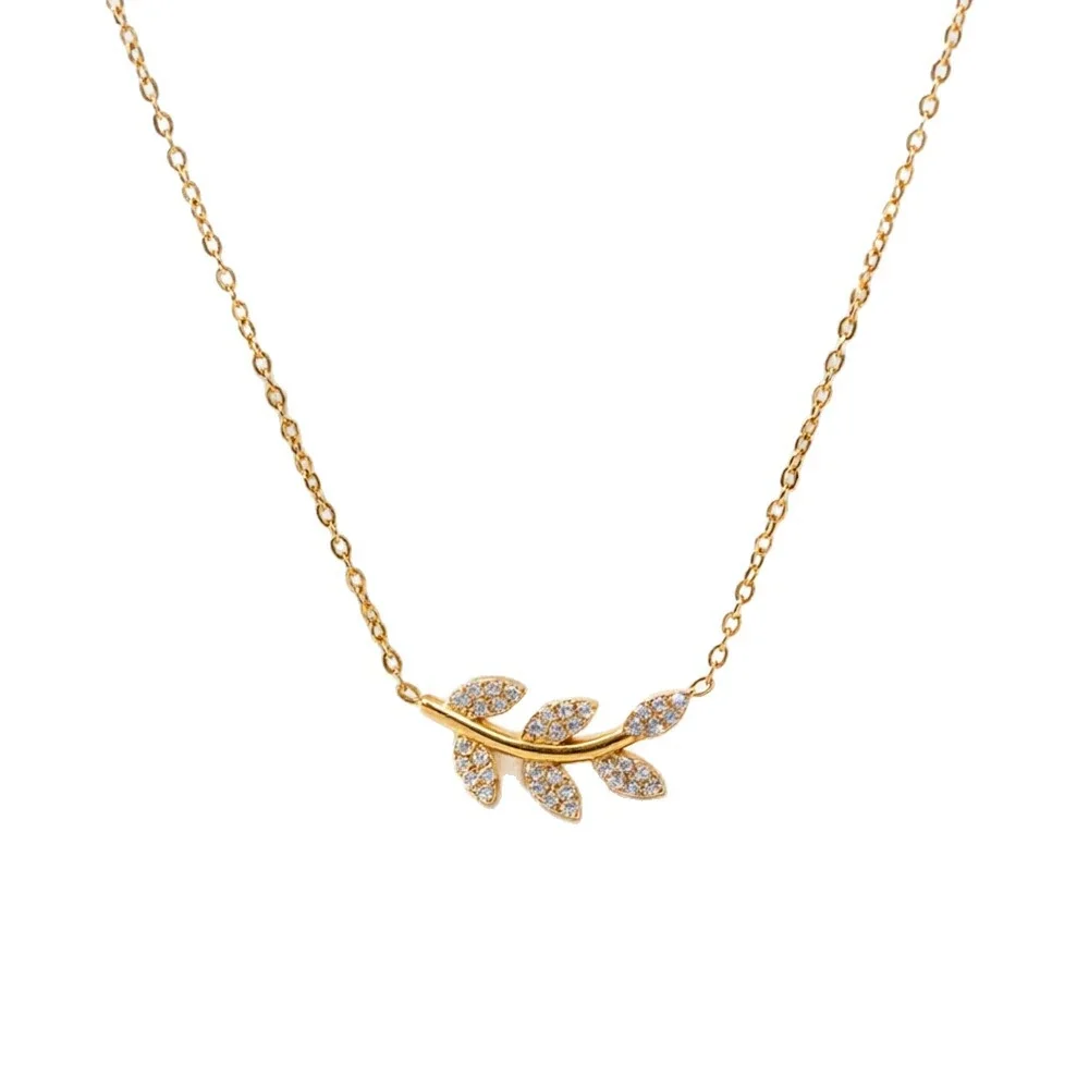 Necklace Leaf CZ Vine 18K Gold PVD 316 Stainless Steel
