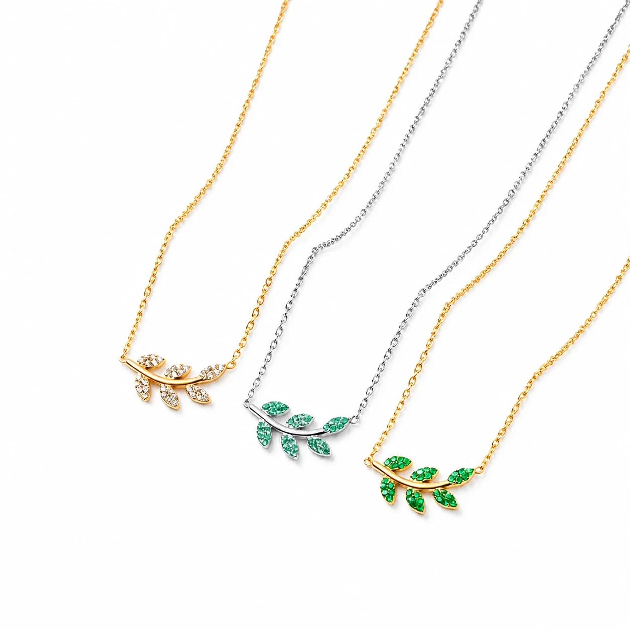 Necklace Leaf CZ Vine 18K Gold PVD 316 Stainless Steel