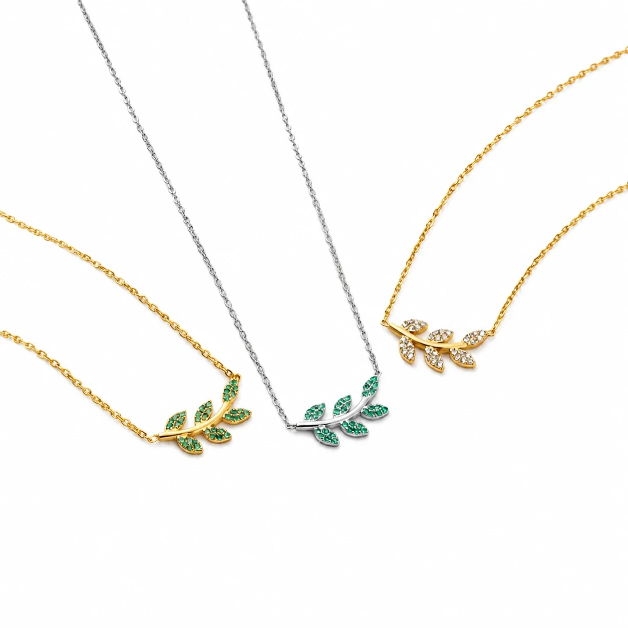 Necklace Leaf CZ Vine 18K Gold PVD 316 Stainless Steel
