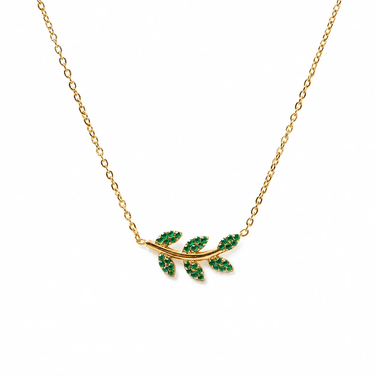 Necklace Leaf CZ Vine 18K Gold PVD 316 Stainless Steel