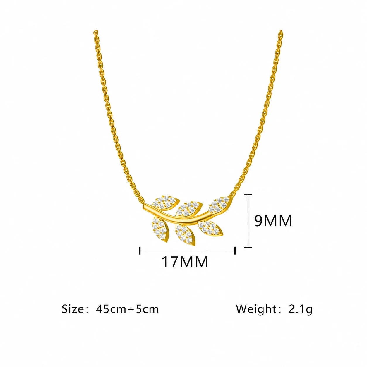 Necklace Leaf CZ Vine 18K Gold PVD 316 Stainless Steel