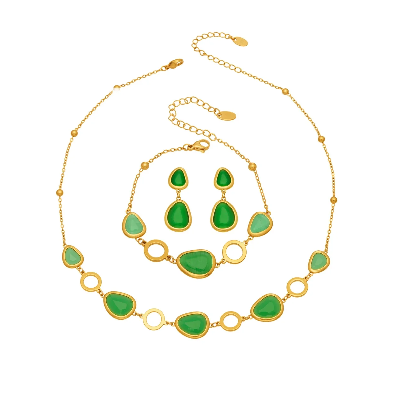 Jewelry Set Glass Cabochons Circle Links 18K Gold-Plated