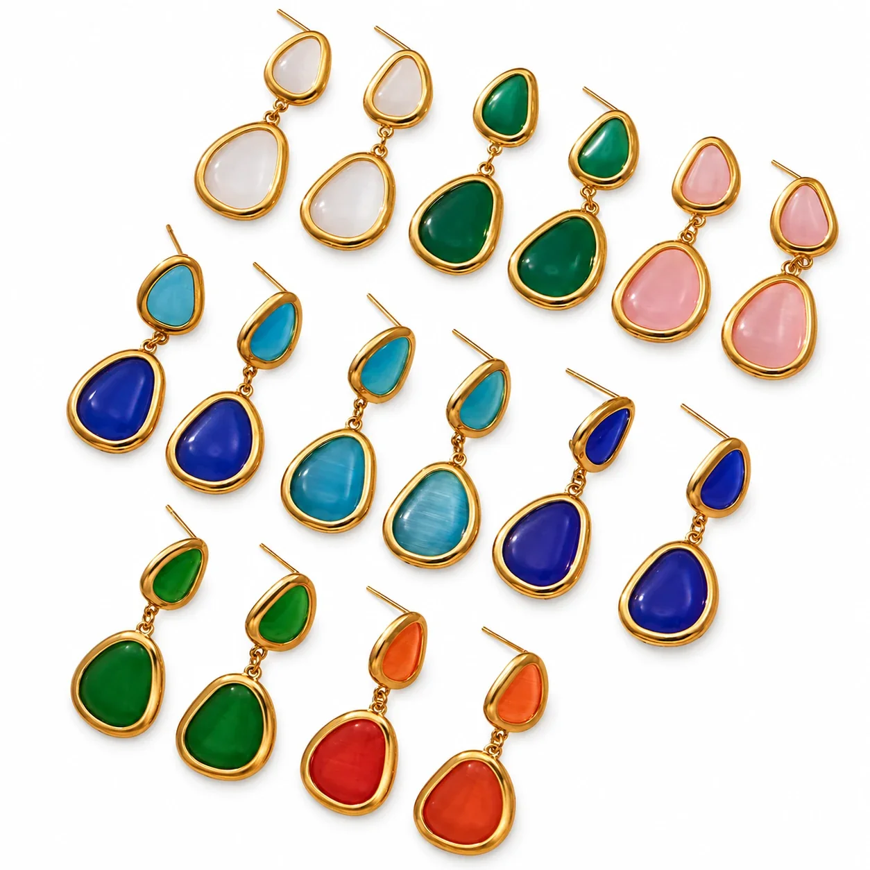 Foto del producto: Set de joyería de cabujones de vidrio y eslabones circulares chapado en oro de 18K