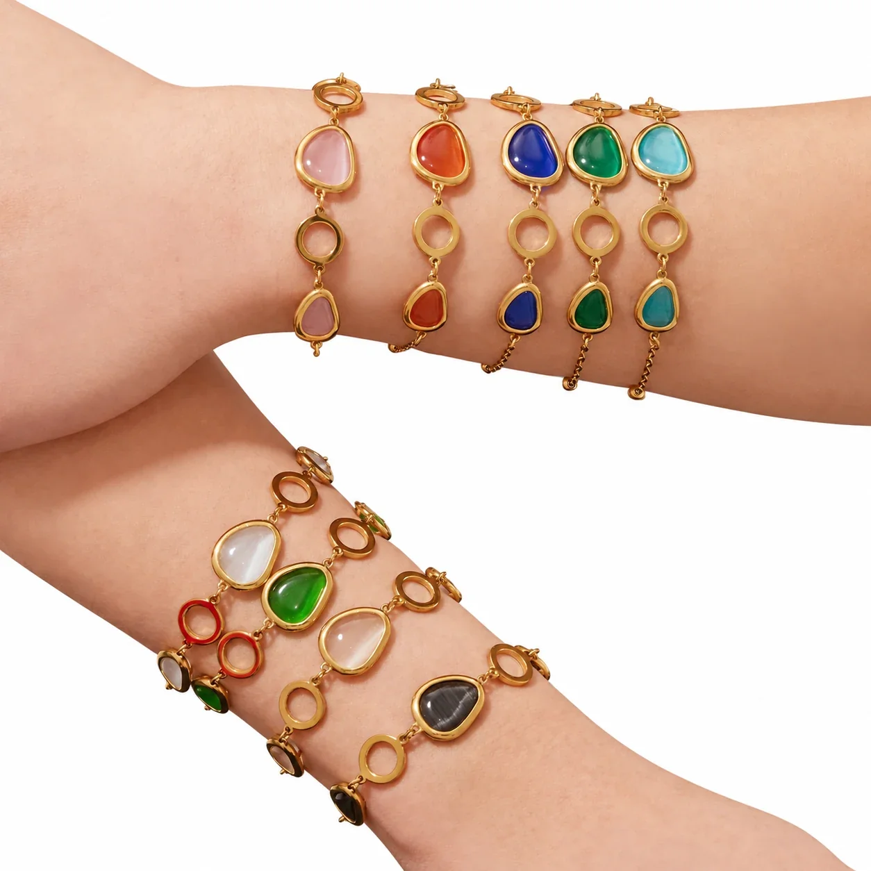 Foto del producto: Set de joyería de cabujones de vidrio y eslabones circulares chapado en oro de 18K
