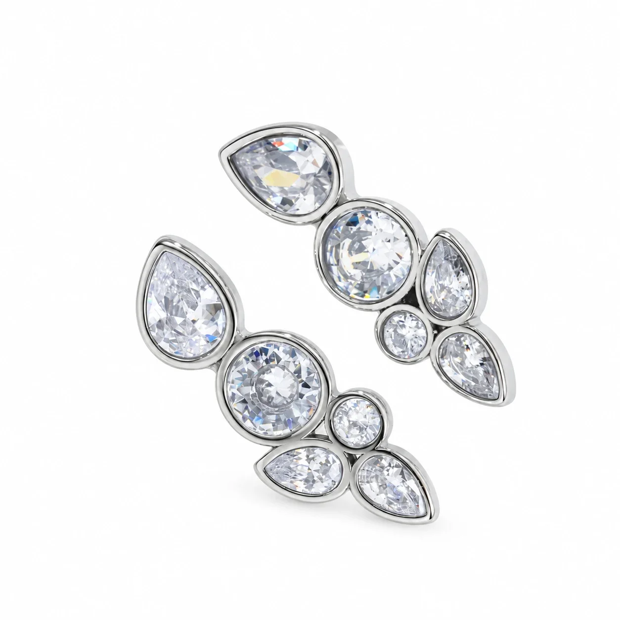 Stud Earrings with Five CZ Cluster and Pear Cuts, Stainless Steel
